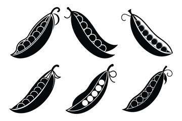 Minimal Peas Glyph silhouette Icon set. Black Filled Style for Produce Illustrations