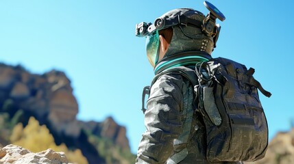 Child Astronaut Exploring Rocky Landscape  Future Exploration  Space Suit