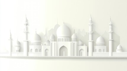 Obraz premium White Mosque Cityscape, Paper Cut Design