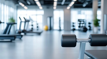 Fototapeta premium Fitness Center Interior with Dumbbells, Treadmills, and Well-Organized Gym Equipment for Active Lifestyle