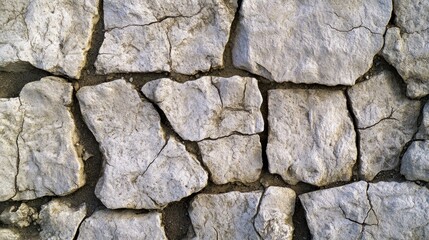 Fototapeta premium A close-up of the stone wall, with its natural and elegant texture, features rectangular slabs arranged in straight lines to create an overall pattern. The background is neutral gray tones.