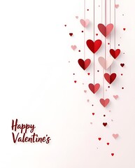 Happy valentine day. with creative love composition of the hearts.Valentine’s Day design, paper-cut hearts, hanging hearts design, Valentine’s Day greeting, minimalist Valentine’s art, 3D heart illust