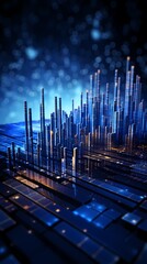 Obraz premium digital technology blue purple data particle poster background