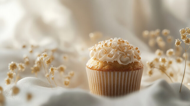 A freshly baked muffin close-up on white - Powered by Adobe