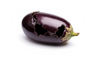 Damaged purple eggplant with cracks