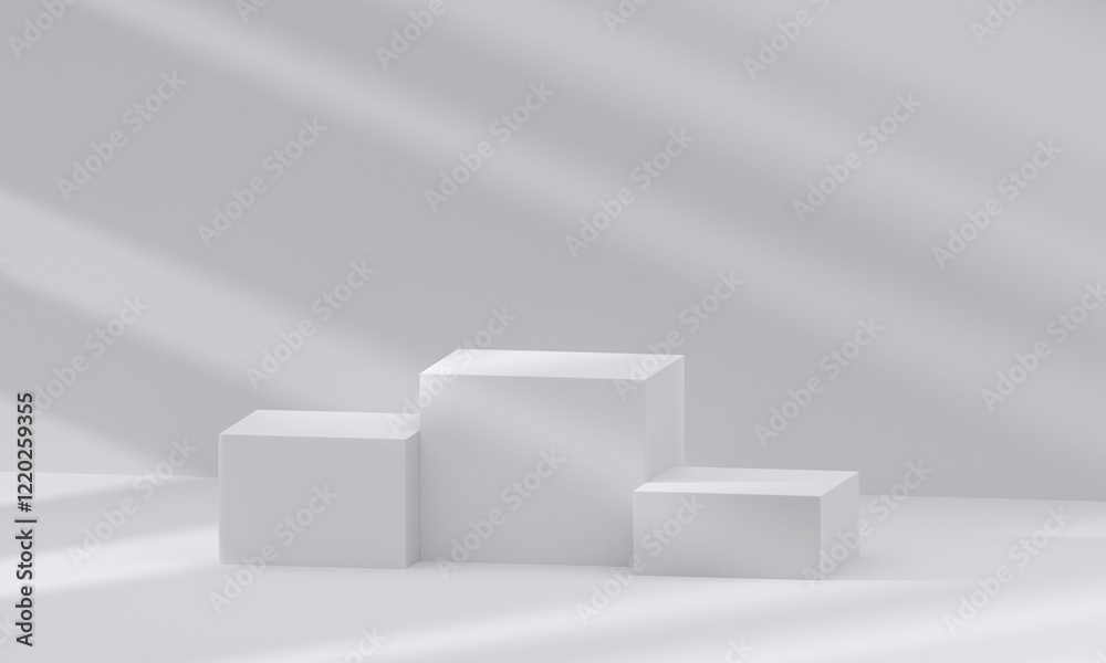 Wall mural 3d white podium with light and shadow. abstract geometric composition in minimalist design. 3d studi