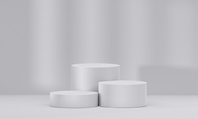 3D white podium with light and shadow. Abstract geometric composition in minimalist design. 3D studio display showroom product pedestal