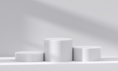 3D white podium with light and shadow. Abstract geometric composition in minimalist design. 3D studio display showroom product pedestal