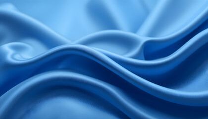 Obraz premium Luxurious Blue Silk Satin Fabric with Smooth Flowing Waves, High-Resolution 4K Close-Up, Perfect for Elegant Backgrounds, Fashion, and Textile Design.
