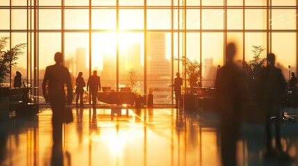 Blurred Silhouettes of Business People in a Modern Office