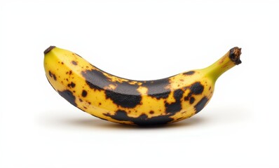 Spotted ripe banana on white background