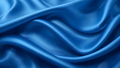 Luxurious Blue Silk Satin Fabric with Smooth Flowing Waves, High-Resolution 4K Close-Up, Perfect for Elegant Backgrounds, Fashion, and Textile Design.