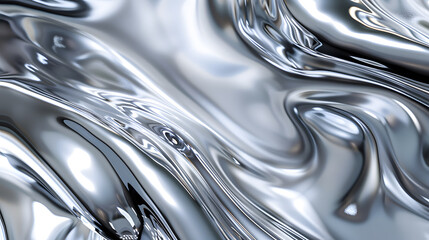 Silver metal fluid, glossy flowing chrome mirror water effect, generative ai
