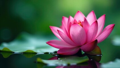 Fototapeta premium Delicate water droplets cling to the lotus flower's petals softly falling, nature, still life