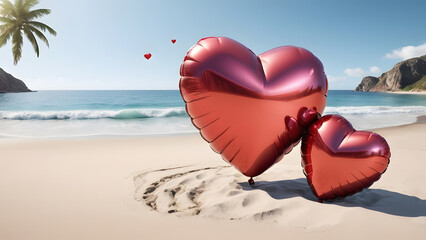 Fototapeta premium Heart-Shaped Balloon on a Beach: A Romantic Seaside Moment