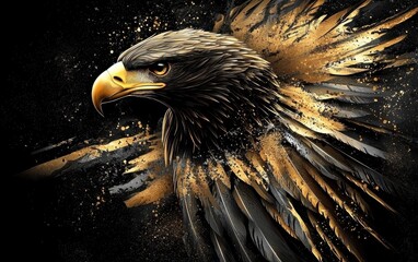 Striking black background enhances the beauty of the golden eagle artwork.