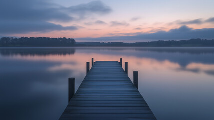 Obraz premium Peaceful Landscape at Dusk with Soft, Cool Colors and Film-Inspired Depth.