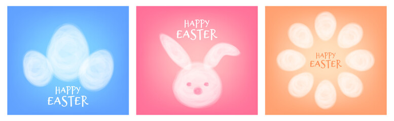 happy easter greeting cards set with cute rabbit and eggs vector illustration design 
