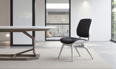 A modern smart dining chair with built-in weight sensors that adjust the backrest to support the user's posture. The chair has an integrated