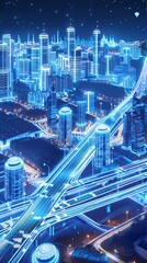 Obraz premium digital technology blue and white 3d smart city poster background