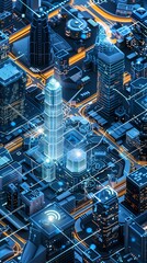 Obraz premium digital technology blue and white 3d smart city poster background