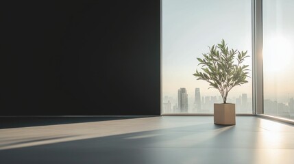 Fototapeta premium Modern Office Interior Design Plant City View Minimalist Room