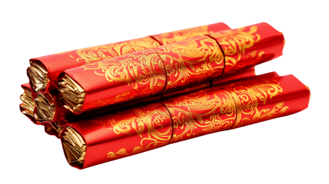 Red and Gold Chinese New Year Crackers Festive Celebration isolated on transparent background - Powered by Adobe