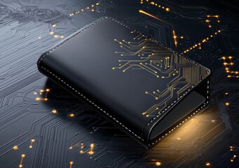 Futuristic Leather Wallet with Circuit Board Design