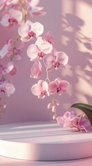 Delicate Pink Orchids on White Surface with Soft Natural Light