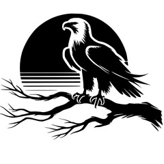 Silhouette of an eagle on a branch