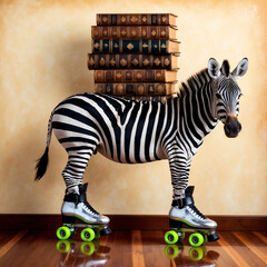 zebra with old books placed on it