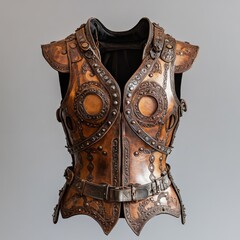 Ornate bronze leather armor vest with intricate detailing and studded accents.