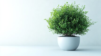 Lush green plant in a minimalist white pot against a light gray wall.