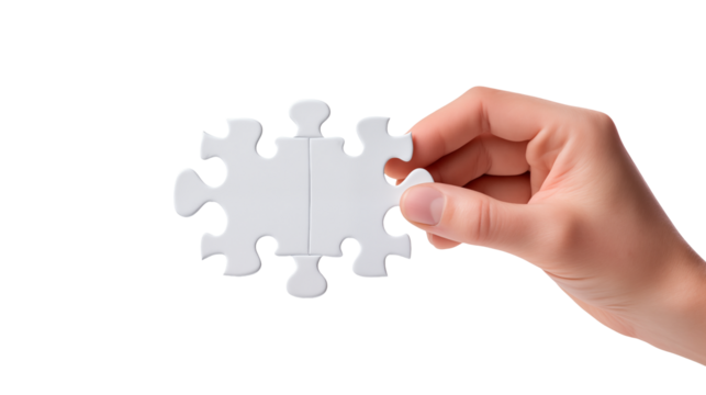 Connecting White Puzzle Pieces Teamwork Concept Image isolated on transparent background