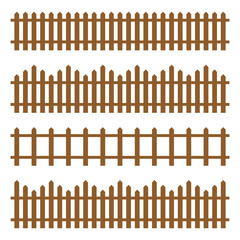 Wooden fence set isolated on white background