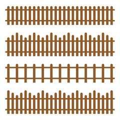 Wooden fence set isolated on white background