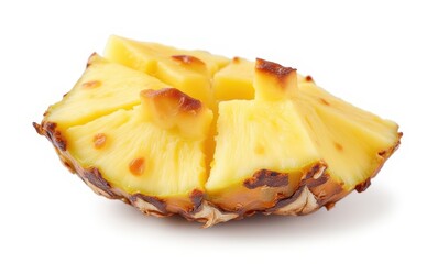 Freshly cut pineapple slice on white background