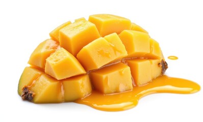 Juicy mango slices with dripping juice
