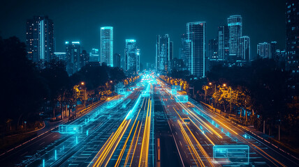 Vibrant City Nightscape With Illuminated Highway