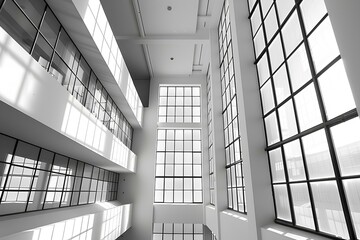 A black and white photo of the inside of a building