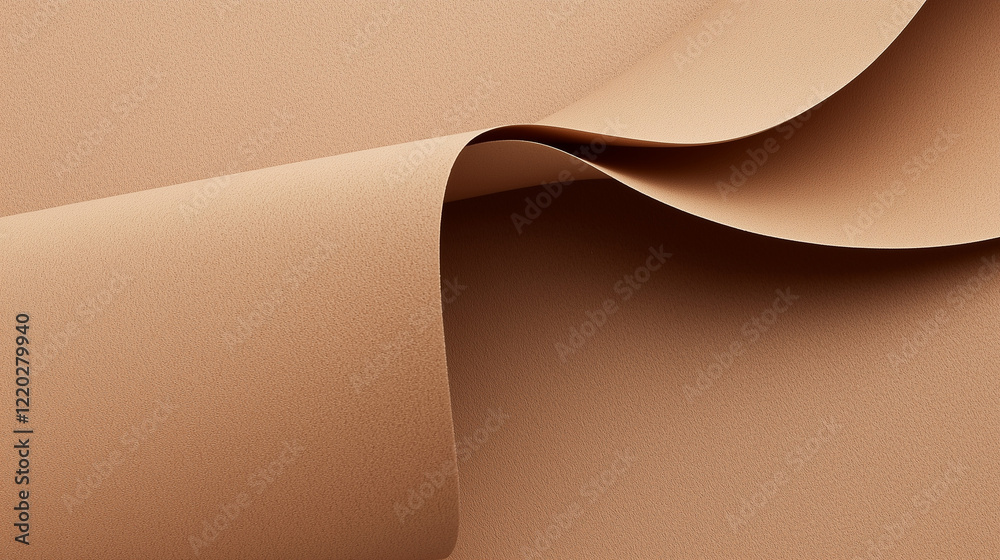 Poster minimalist close-up of textured brown paper with three-dimensional wavy folds. warm earthy tones and