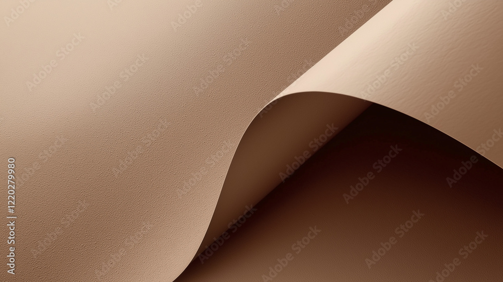 Poster minimalist close-up of textured brown paper with three-dimensional wavy folds. warm earthy tones and