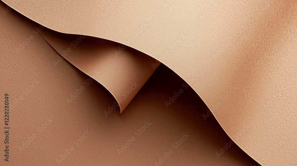 Poster minimalist close-up of textured brown paper with three-dimensional wavy folds. warm earthy tones and