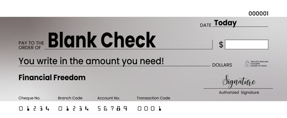 Obraz premium Gradient blank check template in vector format for bank cheque design.