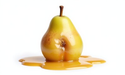 Fresh pear with sweet syrup drizzle
