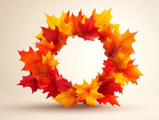 Autumn leaves circle frame on light background