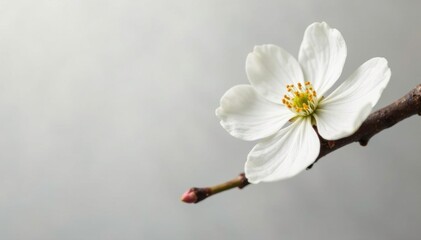 Obraz premium Delicate white blossoms on isolated dogwood tree stem, solitary, petals