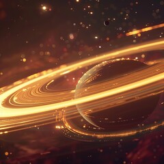 Obraz premium Glowing planet with bright rings in space.