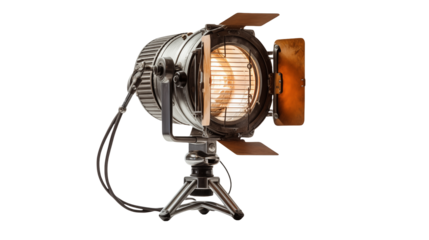 Vintage Spotlight on Tripod Cinematic Lighting Equipment isolated on transparent background