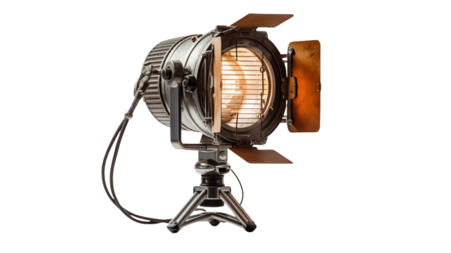 Vintage Spotlight on Tripod Cinematic Lighting Equipment isolated on transparent background - Powered by Adobe